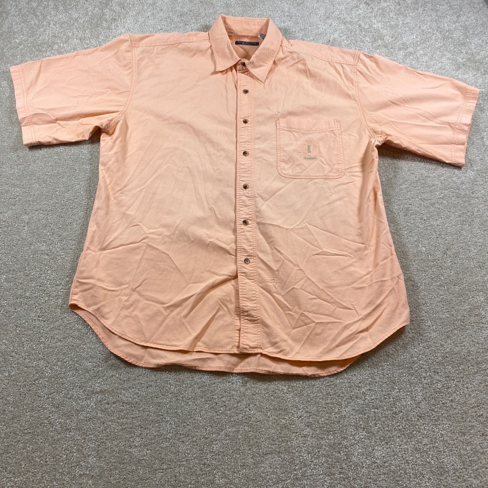 Bugle Boy Button Down Shirt Mens XL Peach Short Sleeve Cotton Classic